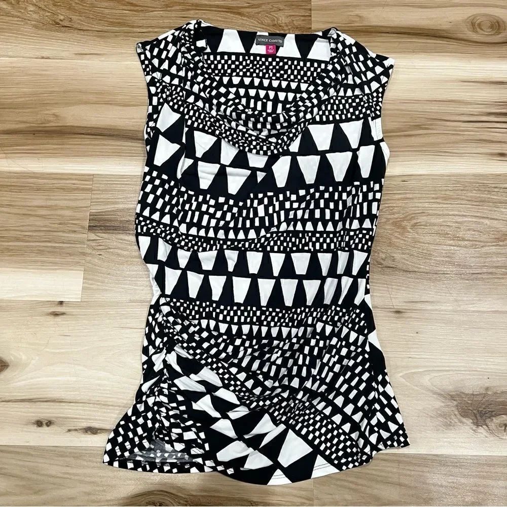Vince Camuto Black and White Cowl Neck Top Women’s Petite Small